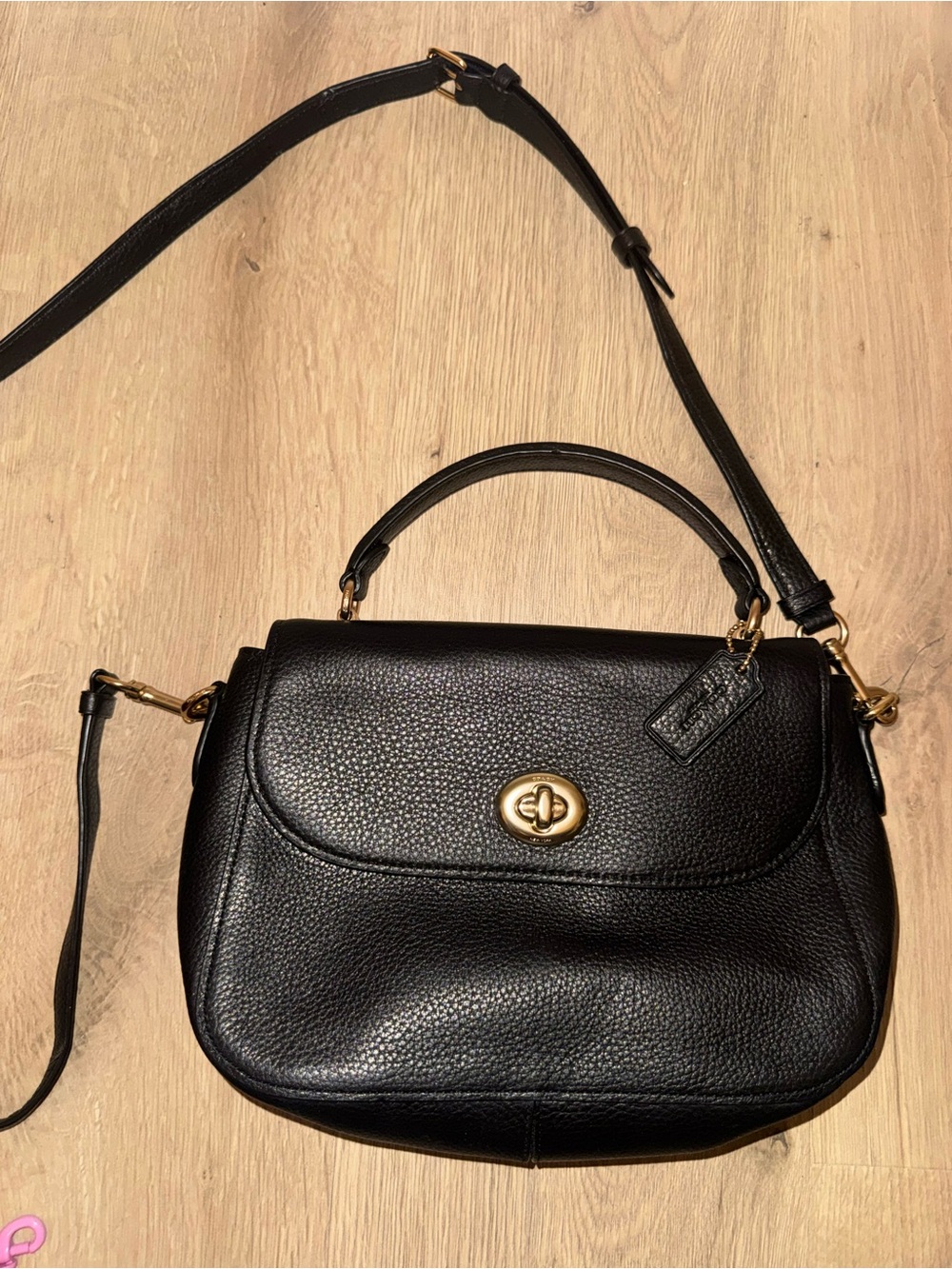 Coach Black Pebbled Leather Top-Handle Satchel with Gold Hardware